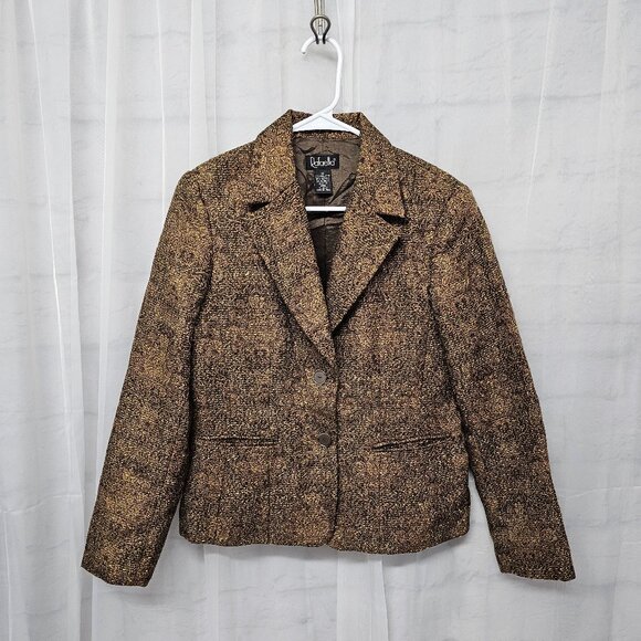 Rafaella Blazer Brown Orange Metallic Office Boho Casual Floral 10 - Picture 1 of 8